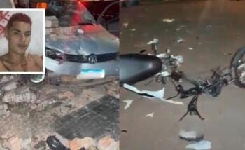 Motociclista morre e garupa fica ferido após colisão contra Gol em cruzamento