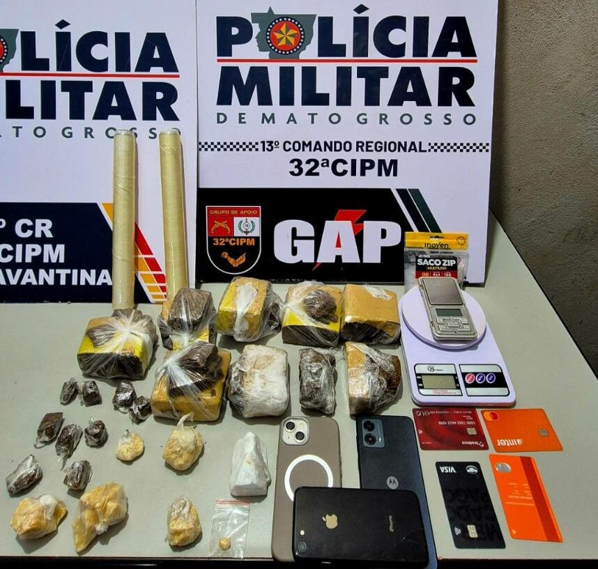 PM prende integrantes de facção por tráfico e apreende dois quilos de drogas em Nova Xavantina