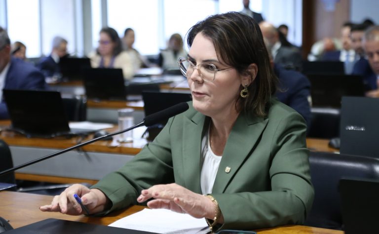 Deputada Coronel Fernanda fala ao microfone